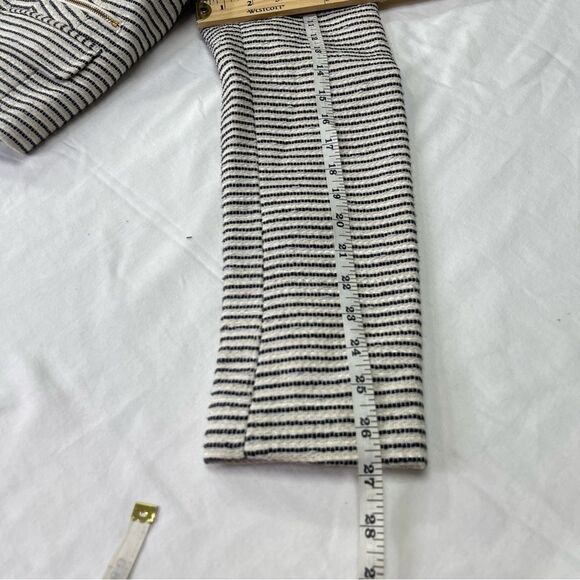 Womens Black & Light Cream Tweed Striped Crop Boxy Fit Blazer Suit Jacket Size 8 - Picture 10 of 15